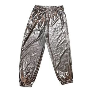 Pumpkino Rose Gold Metallic Track Pants Size L Stretch Pockets Elastic-Waistband